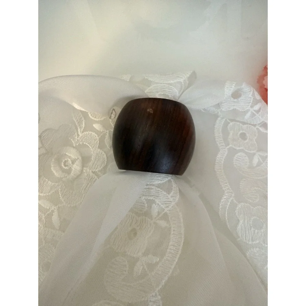 Vintage Lot of 8 Hand Made Brown Wooden Napkin‎ Rings Flat End Boho Decor 2 In